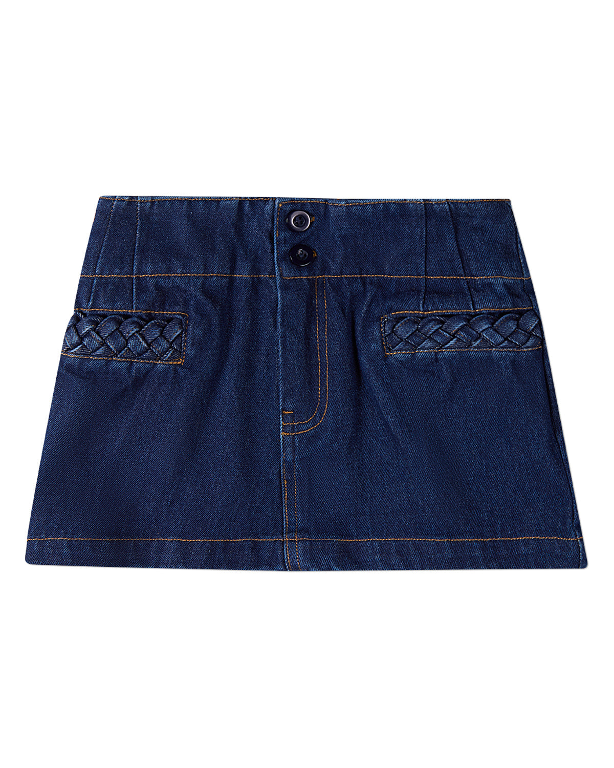 Girls 100% Cotton Denim Short Skirt with Braided-Trim Pockets