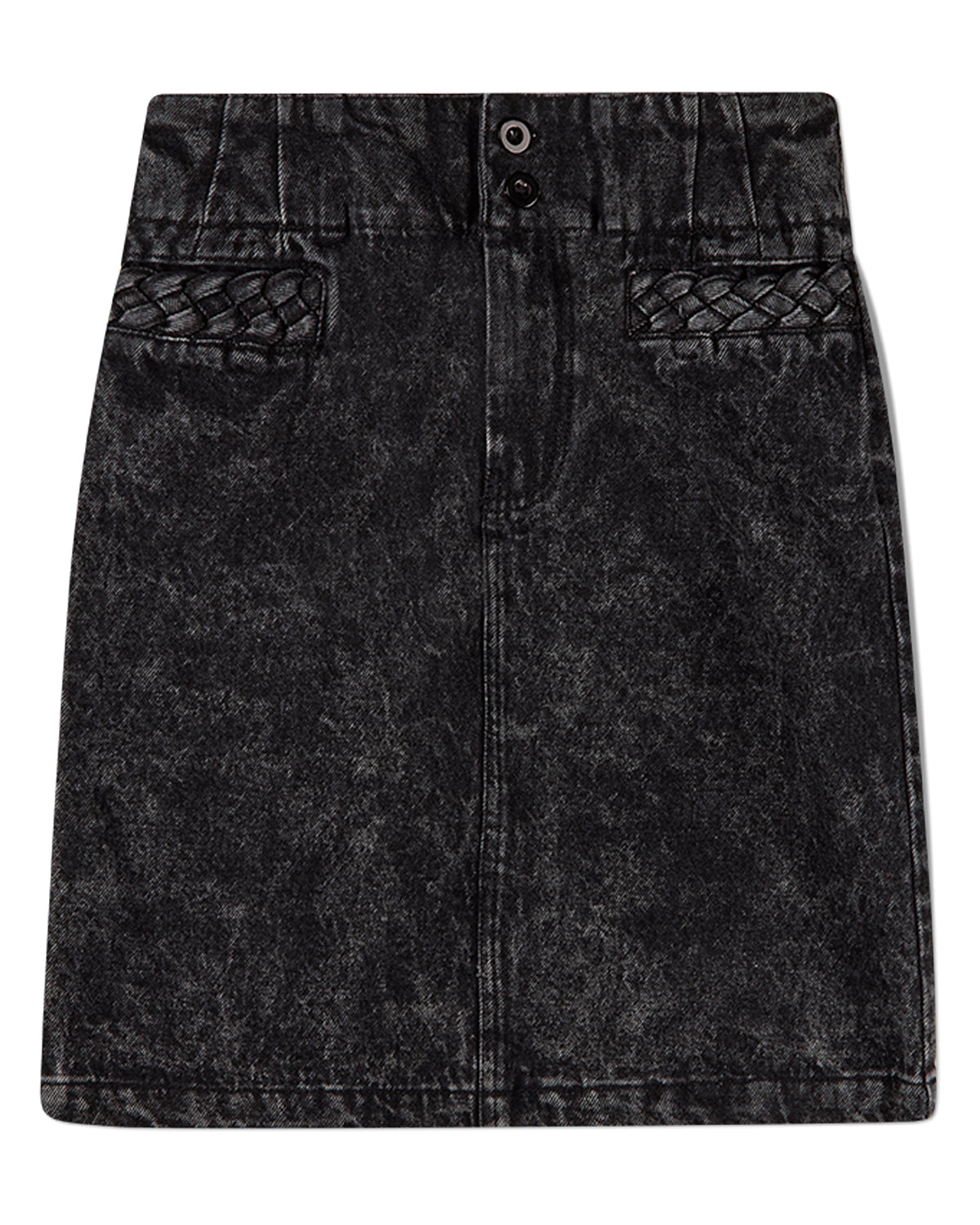 Girls 100% Cotton Denim Long Skirt with Braided-Trim Pockets