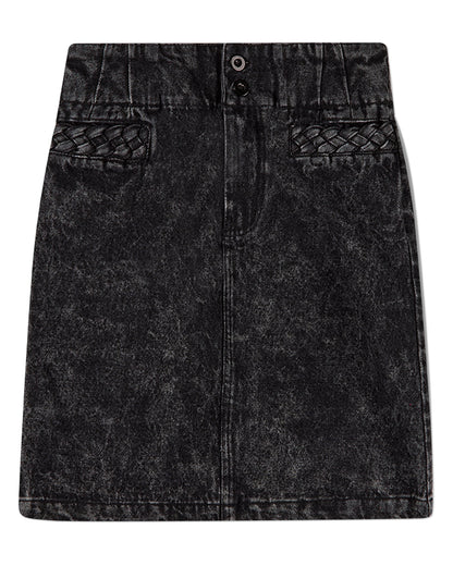 Girls 100% Cotton Denim Long Skirt with Braided-Trim Pockets