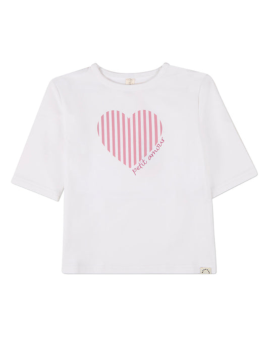 Girls "Petit Amour" Heart-Themed Cotton-Rich 3/4-Sleeve T-Shirt