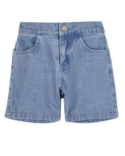 Boys 100% Cotton Blue Denim Zip-Front Back-Elastic Shorts