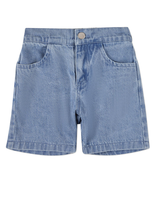 Boys 100% Cotton Blue Denim Zip-Front Back-Elastic Shorts
