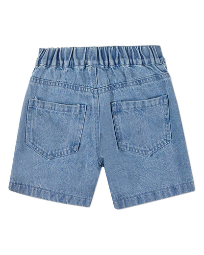 Boys 100% Cotton Blue Denim Zip-Front Back-Elastic Shorts