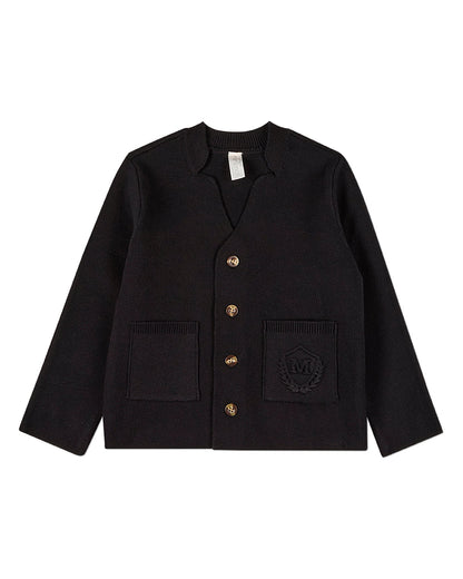 Boys 100% Cotton 2-Pocket Button-Down Cardigan With Raised Crest