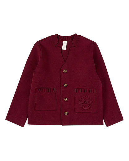 Boys 100% Cotton 2-Pocket Button-Down Cardigan With Raised Crest