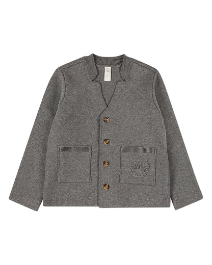 Boys 100% Cotton 2-Pocket Button-Down Cardigan With Raised Crest