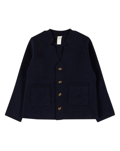 Boys 100% Cotton 2-Pocket Button-Down Cardigan With Raised Crest