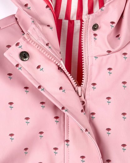 Girls "Flowers In Bloom" Lined Raincoat with Attached Storage Pouch