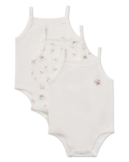 3 Pair Baby Girls Combed Cotton Ditsy Floral Bodysuits