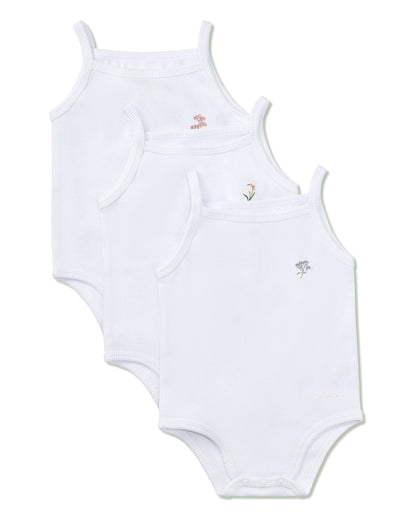 3 Pair Baby and Toddler Girls Combed Cotton Blend Floral Embroidered Bodysuits