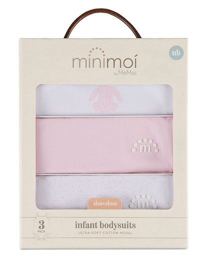 3 Pack Baby "Playful Bunny" Cotton / Modal Tag-Free Bodysuits