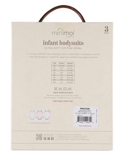 3 Pack Baby "Playful Bunny" Cotton / Modal Tag-Free Bodysuits