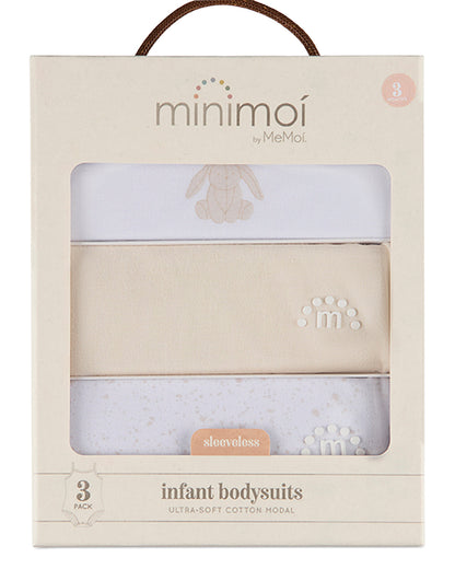 3 Pack Baby "Playful Bunny" Cotton / Modal Tag-Free Bodysuits