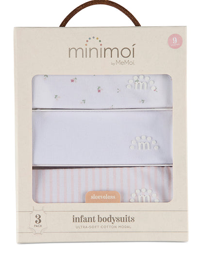 3 Pack Baby Girls Cotton / Modal Bodysuits - Florals, Stripes, Solid