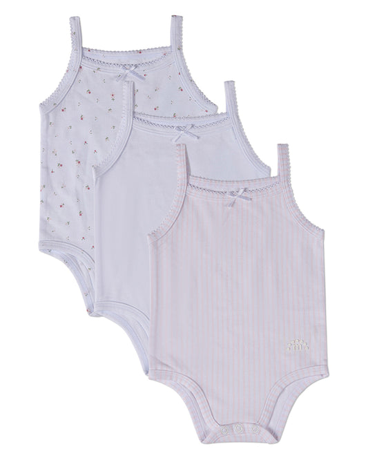 3 Pack Baby Girls Cotton / Modal Bodysuits - Florals, Stripes, Solid