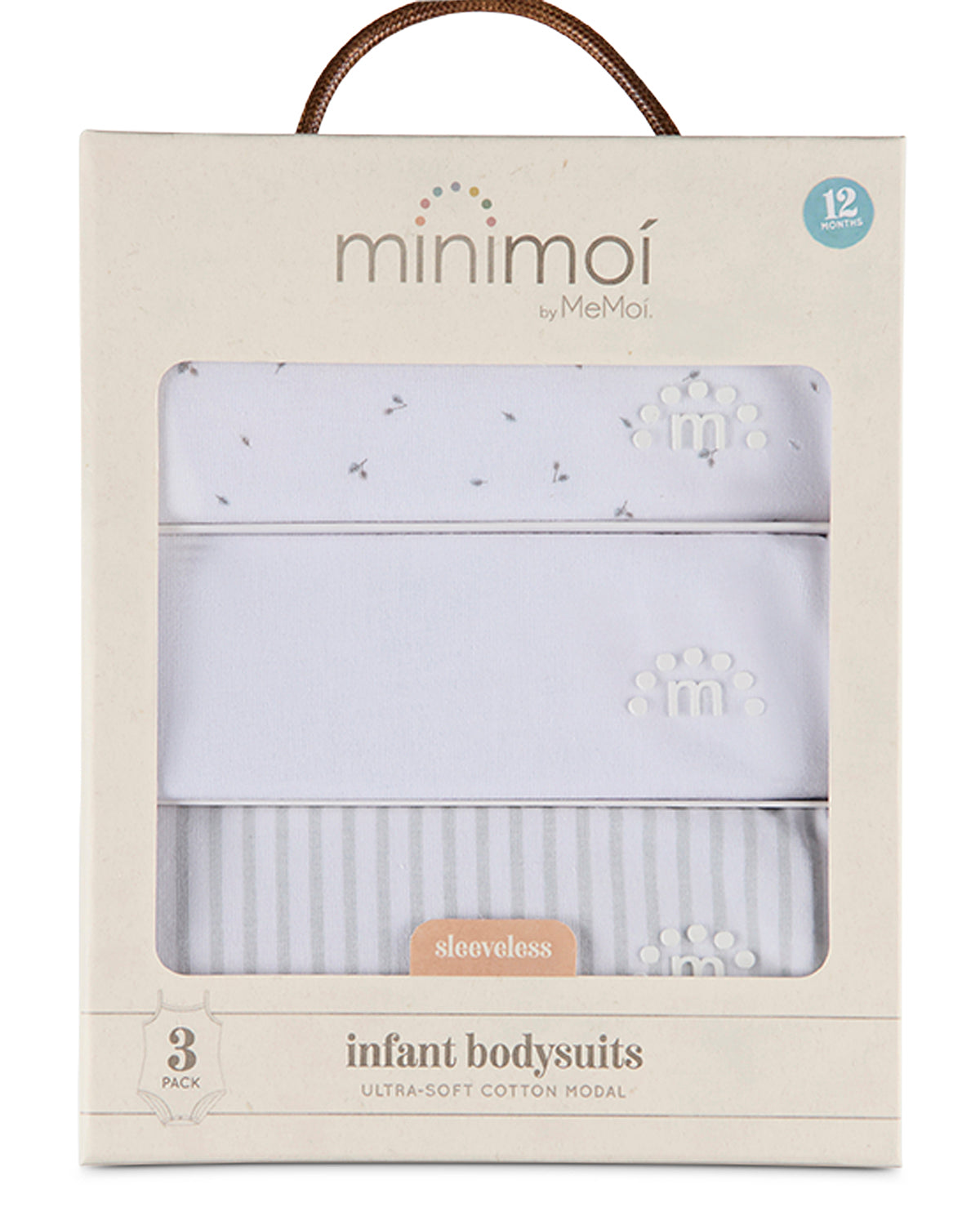 3 Pack Baby Cotton / Modal Bodysuits - Petite Leaves, Stripes, Solid