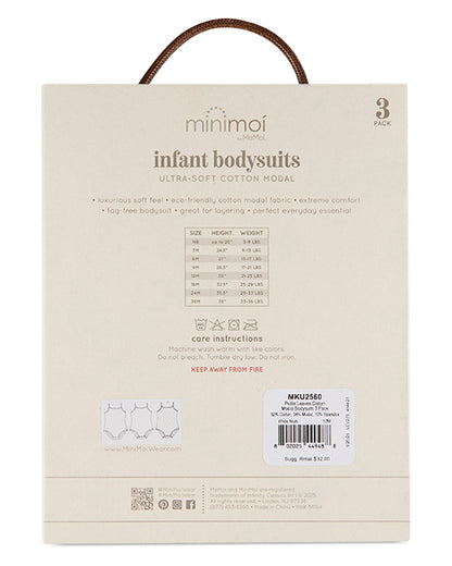 3 Pack Baby Cotton / Modal Bodysuits - Petite Leaves, Stripes, Solid