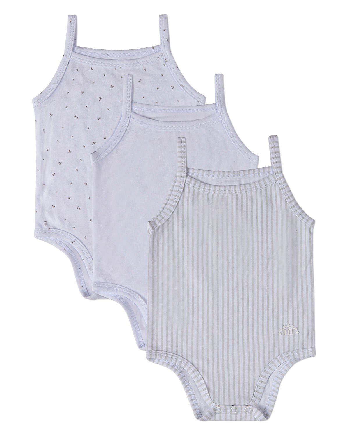 3 Pack Baby Cotton / Modal Bodysuits - Petite Leaves, Stripes, Solid