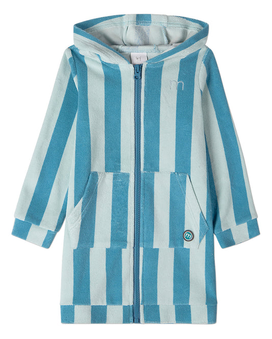 Kids Striped Cotton-Rich Terry Full-Zip Hooded Robe with Pouch Pockets