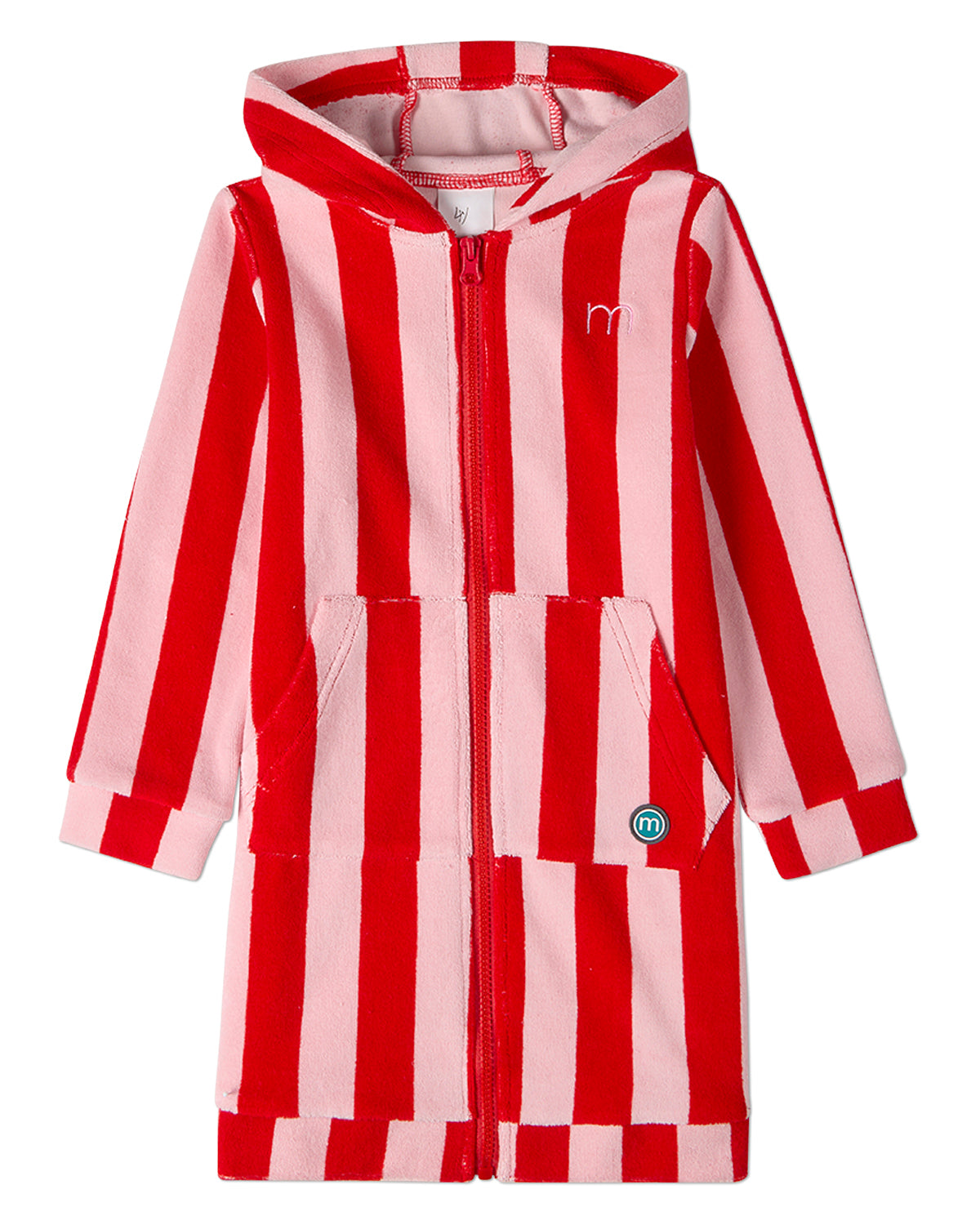 Kids Striped Cotton-Rich Terry Full-Zip Hooded Robe with Pouch Pockets