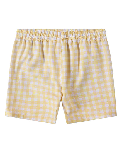 Boys "Swimmers Club" Quick-Dry UPF 50 Gingham Swim Trunks with Pockets